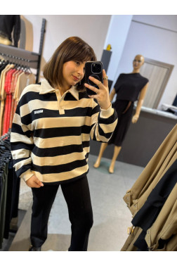 QUZU POLO YAKA ÇİZGİLİ SWEATSHİRT