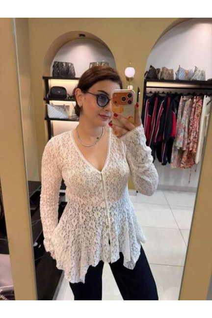 Dilvin Düğmeli Peplum Dantel Hırka