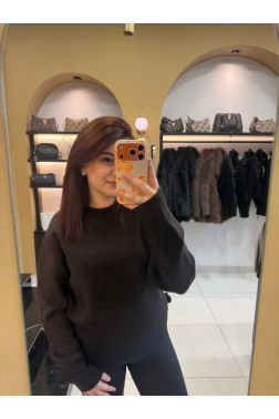 Dilvin Yün Karışımlı Kahverengi Bisiklet Yaka Kazak
