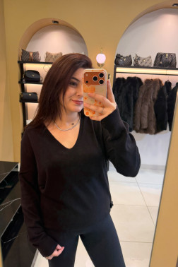 Dilvin V Yaka Kahve Yün Karışımlı Kazak