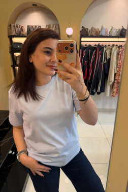 Dilvin Açık Mavi Dekoratif Dikişli Bisiklet Yaka Tshirt