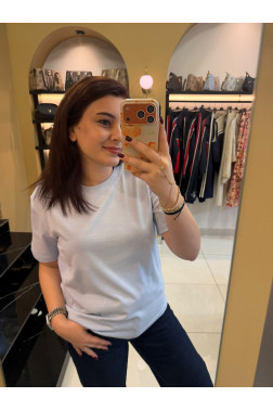 Dilvin Açık Mavi Dekoratif Dikişli Bisiklet Yaka Tshirt