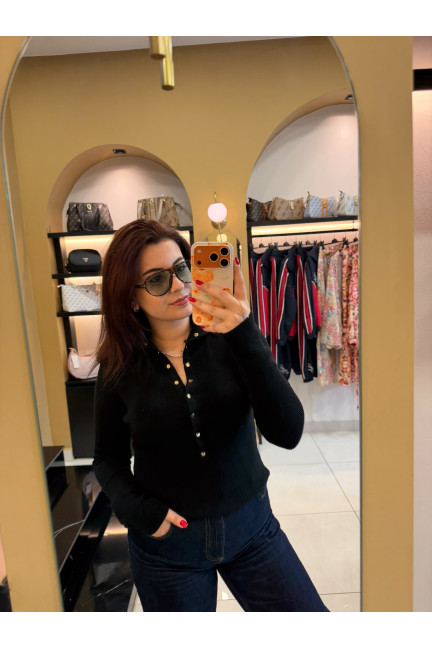 Dilvin Dik Yaka Çıtçıtlı Triko Kazak
